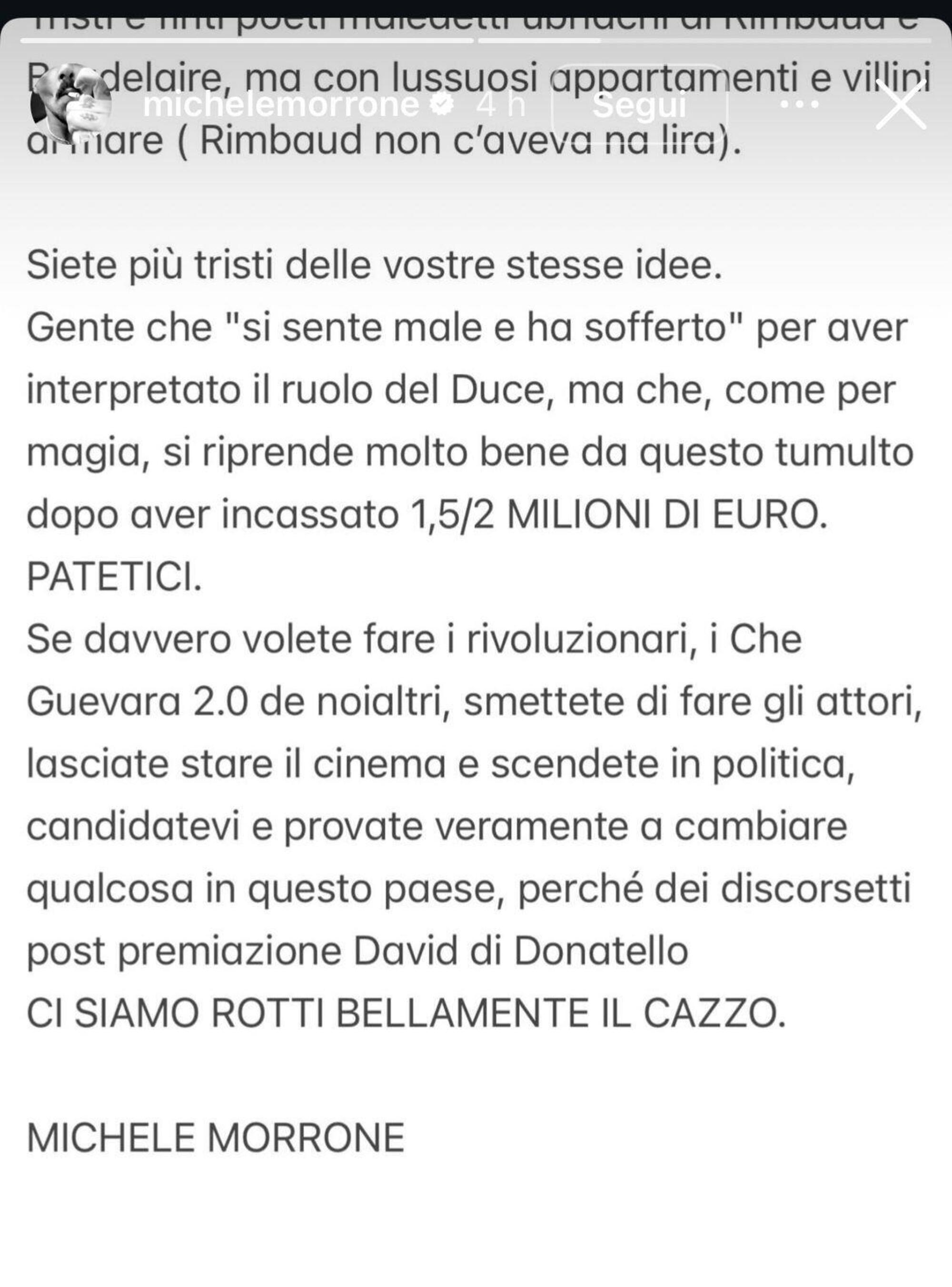 La storia Instagram di Michele Morrone