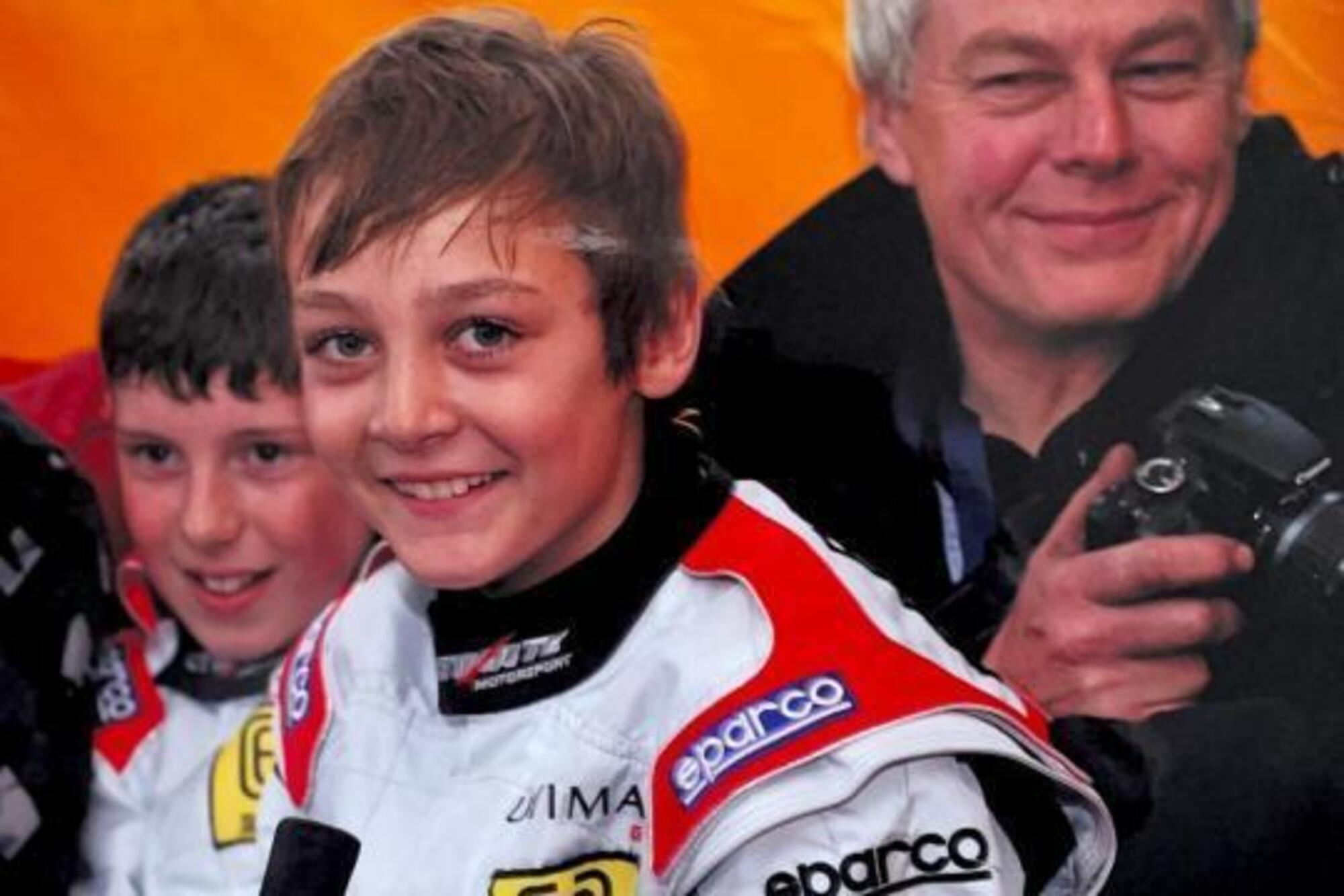 Un piccolo George Russell ai tempi del karting con papà Steve Russell