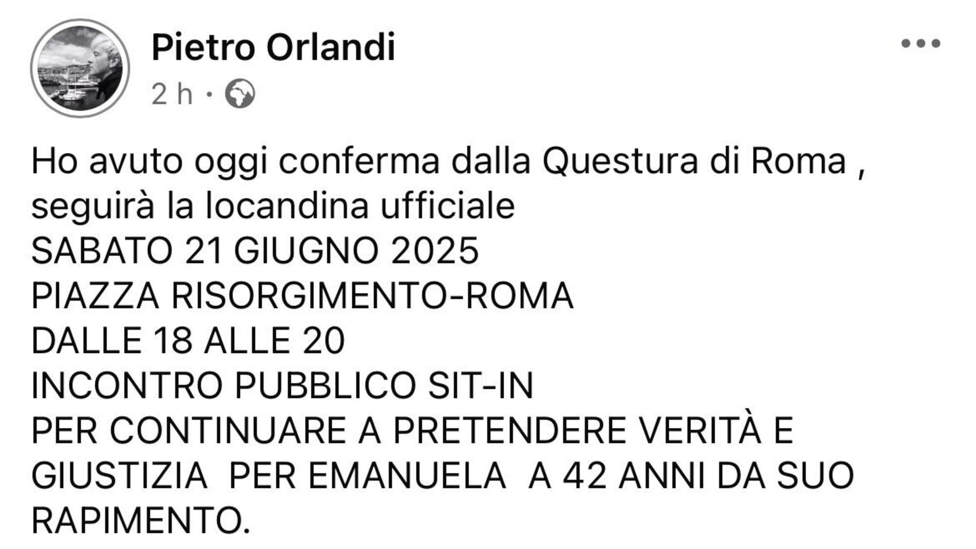 Pietro Orlandi su Facebook 