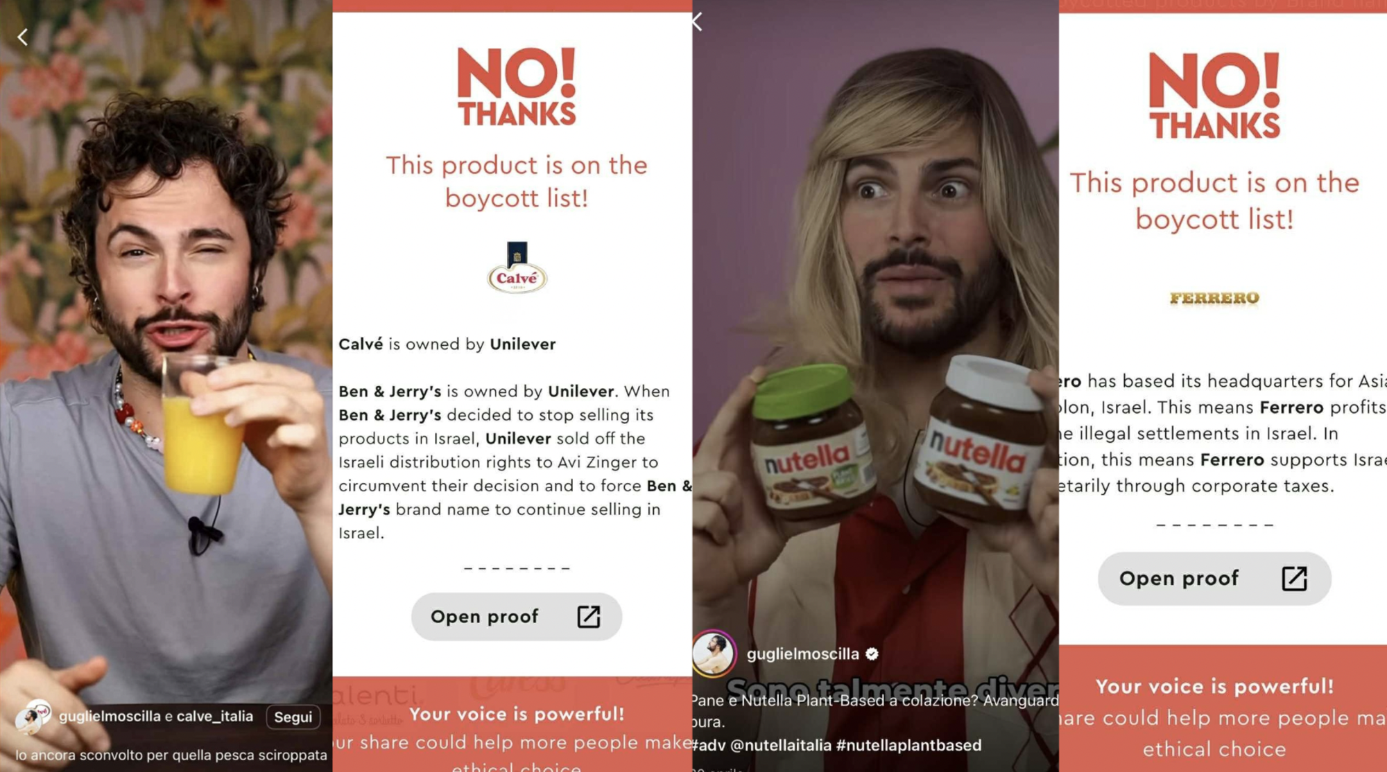 Un bel colllage di #adv scilliane che fattura serenamente con brand 'pro Israele'