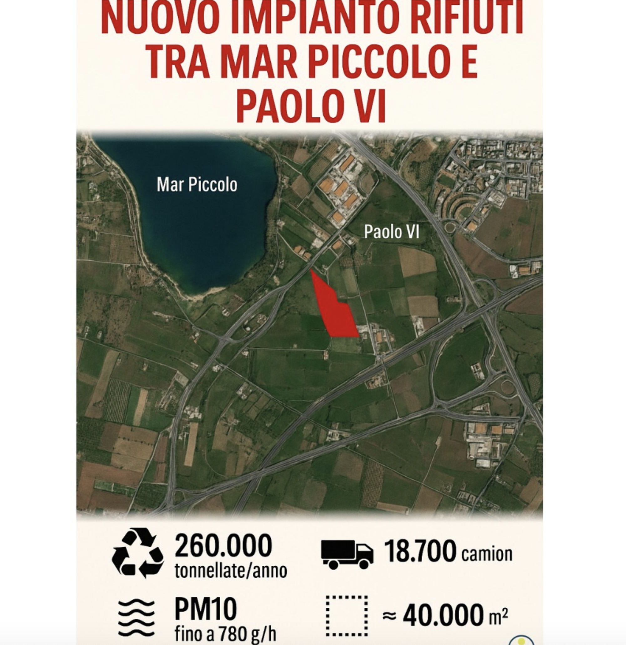 Un'immagine circolata tra i tarantini che mostra luogo e informazioni chiave sul progetto