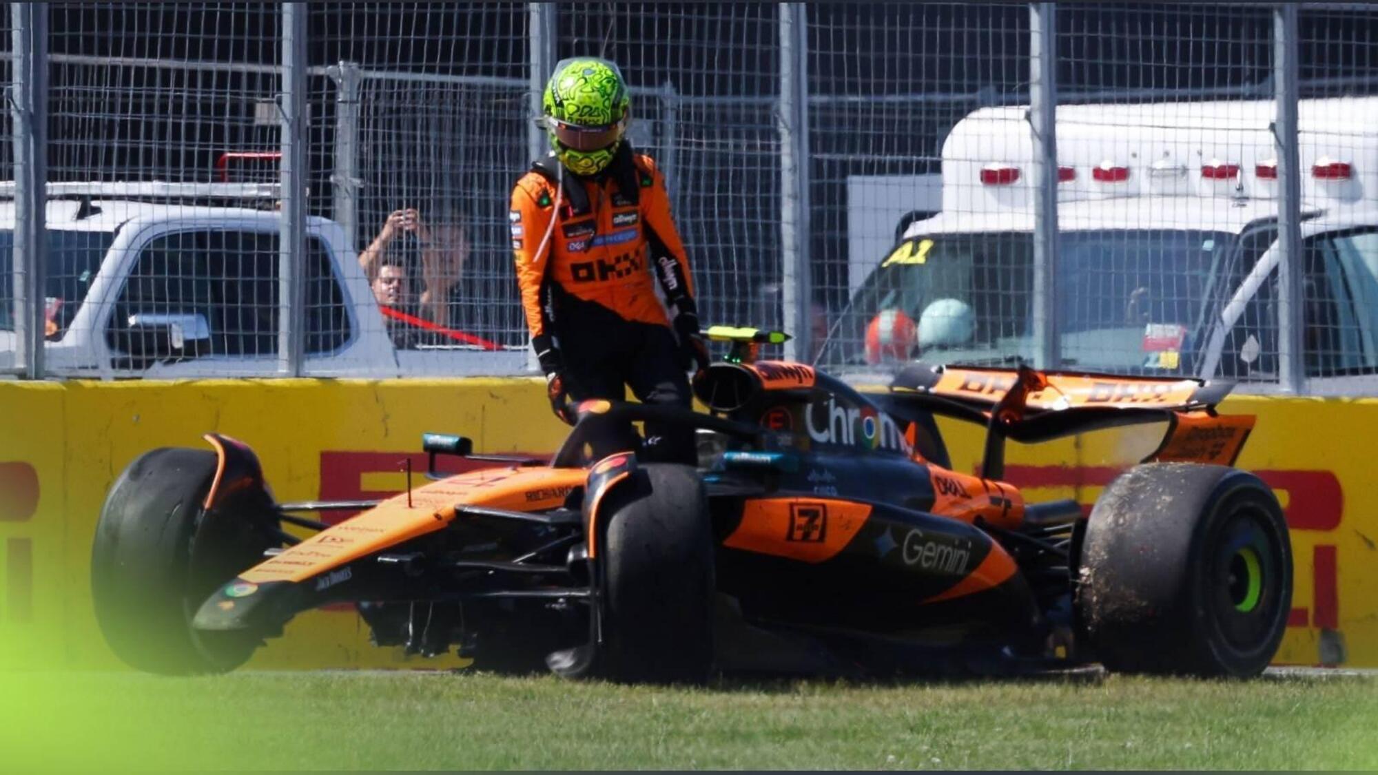 Lando Norris dopo l'incidente in Canada