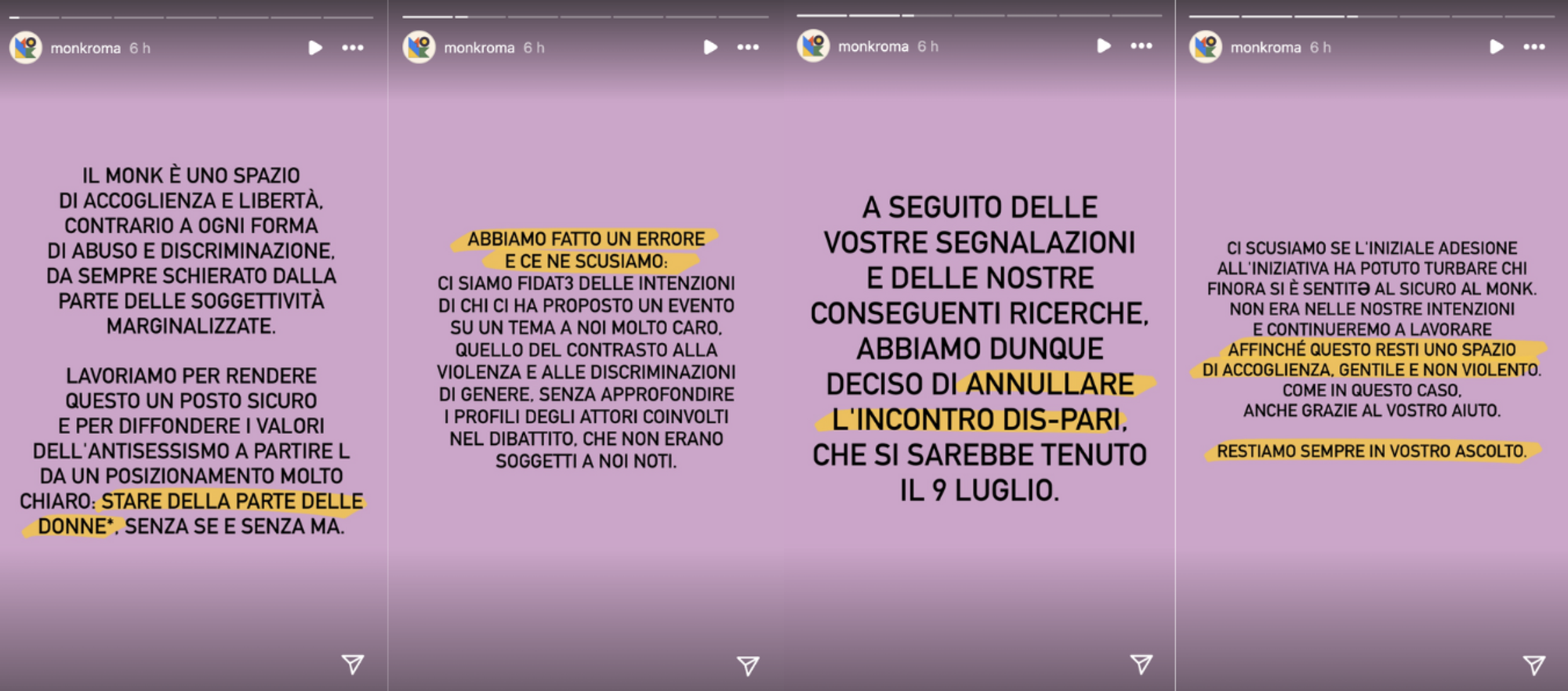 Dichiarazioni del Monk