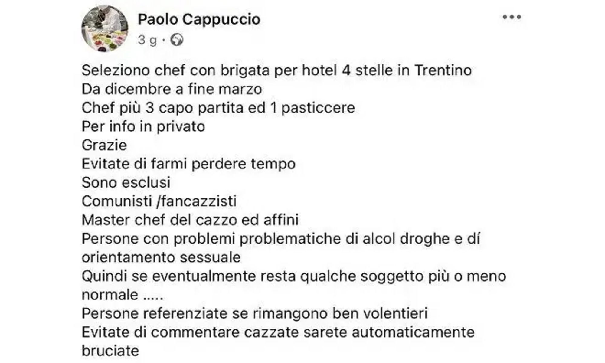 Il posto di Paolo Cappuccio che ha fatto scoppiare il caso