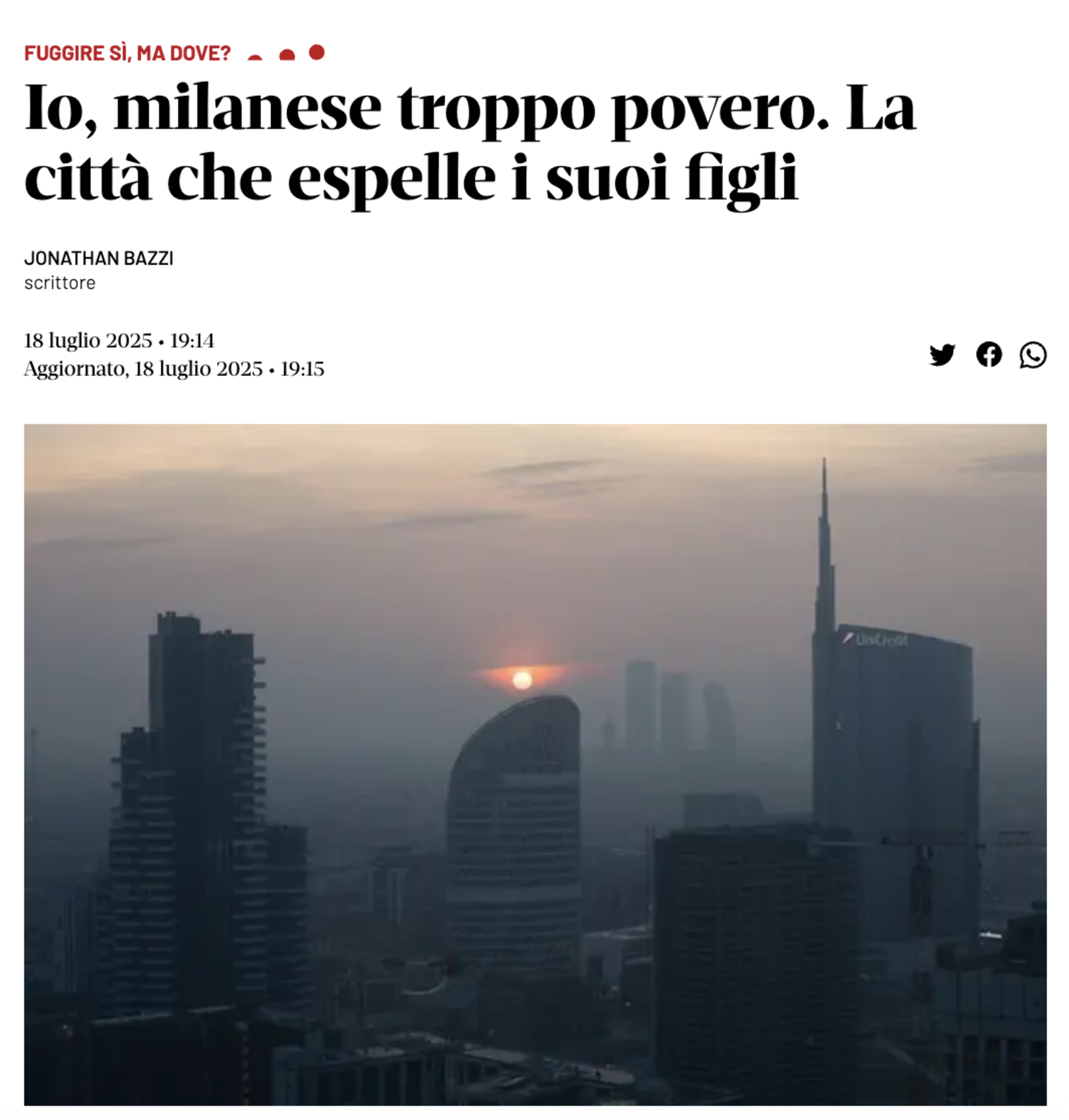 L&#039;articolo di Jonathan Bazzi sul Domani