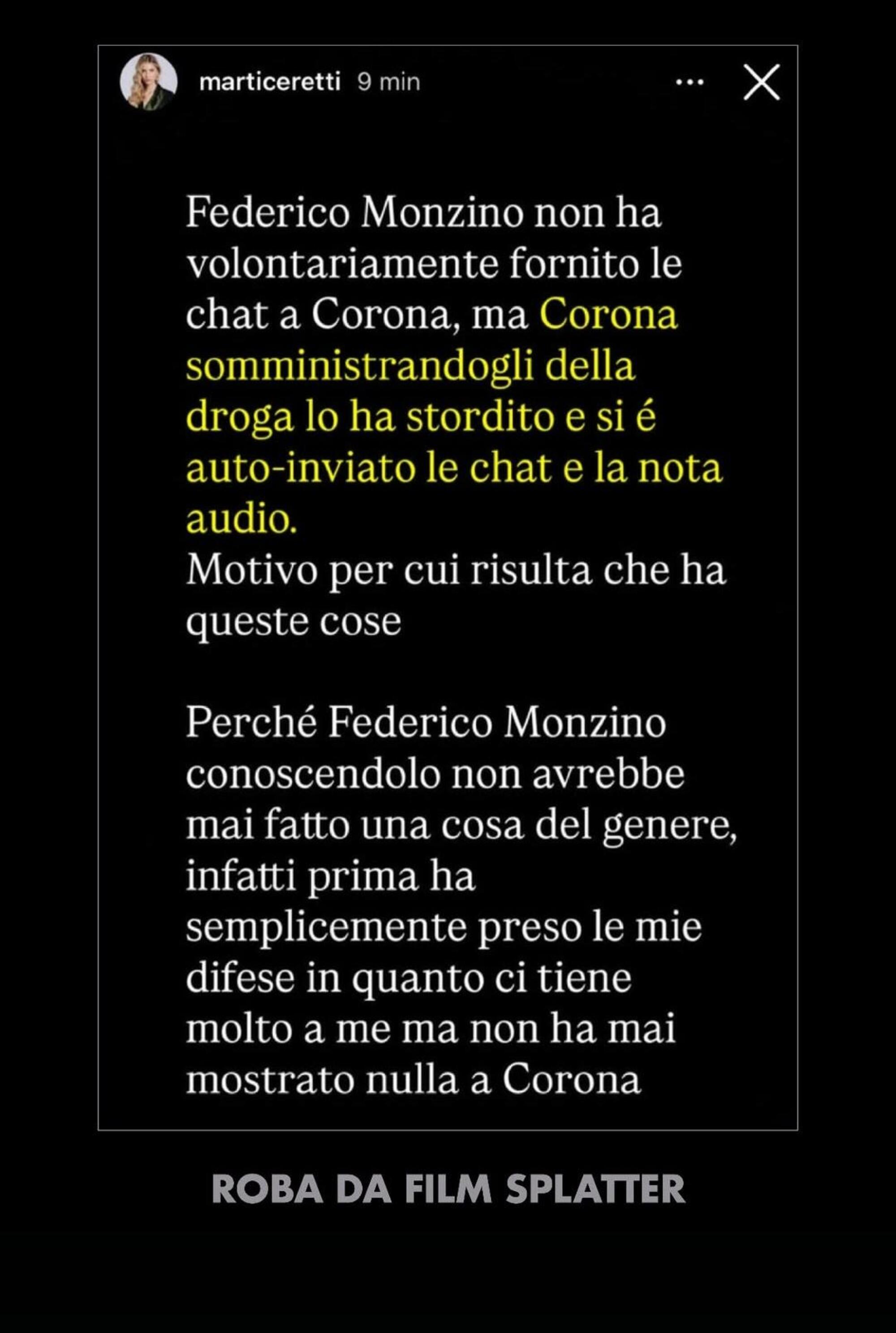 Corona riposta le stories di Ceretti
