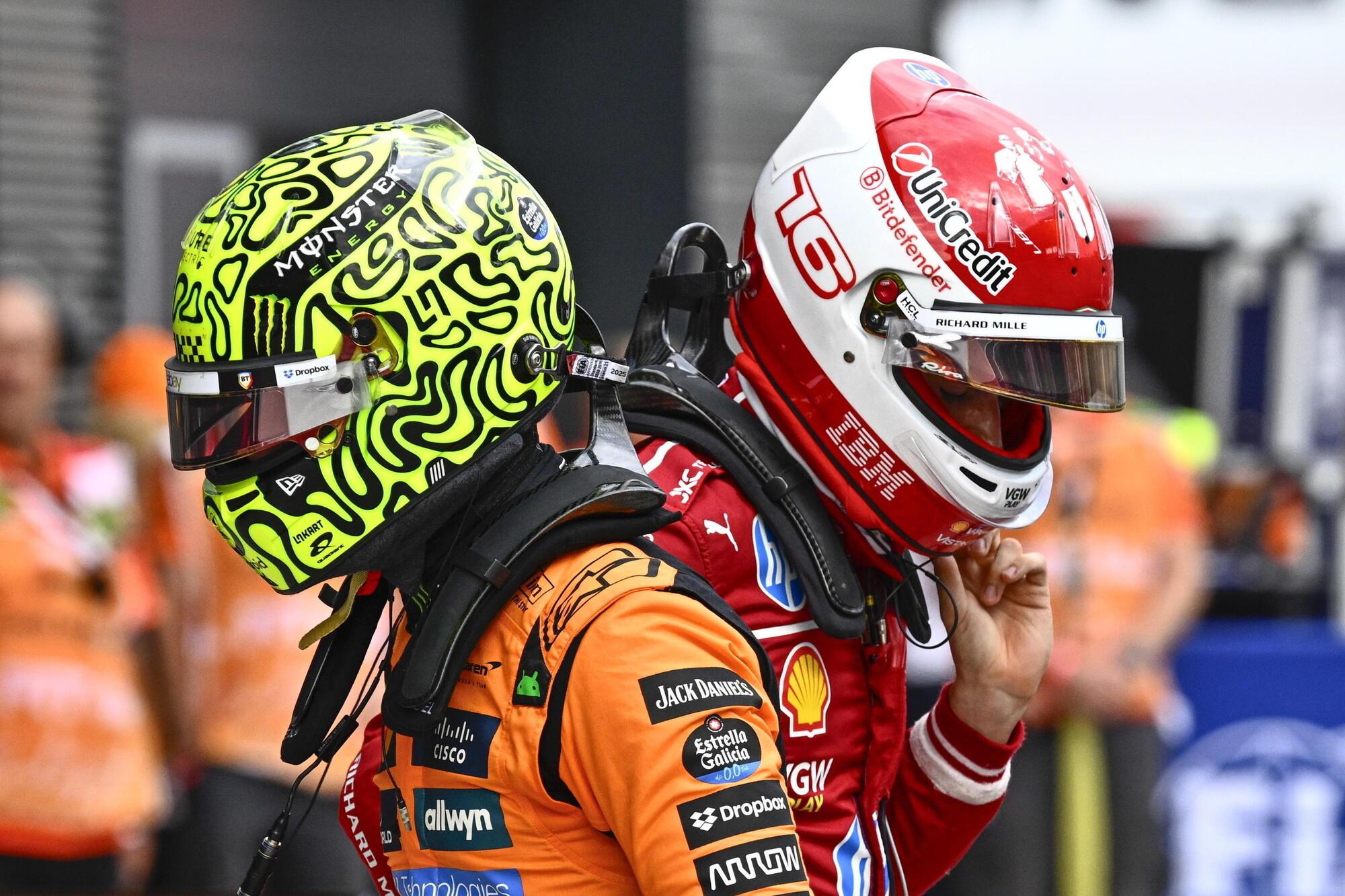 Charles Leclerc e Lando Norris durante il Gran Premio d&#039;Ungheria