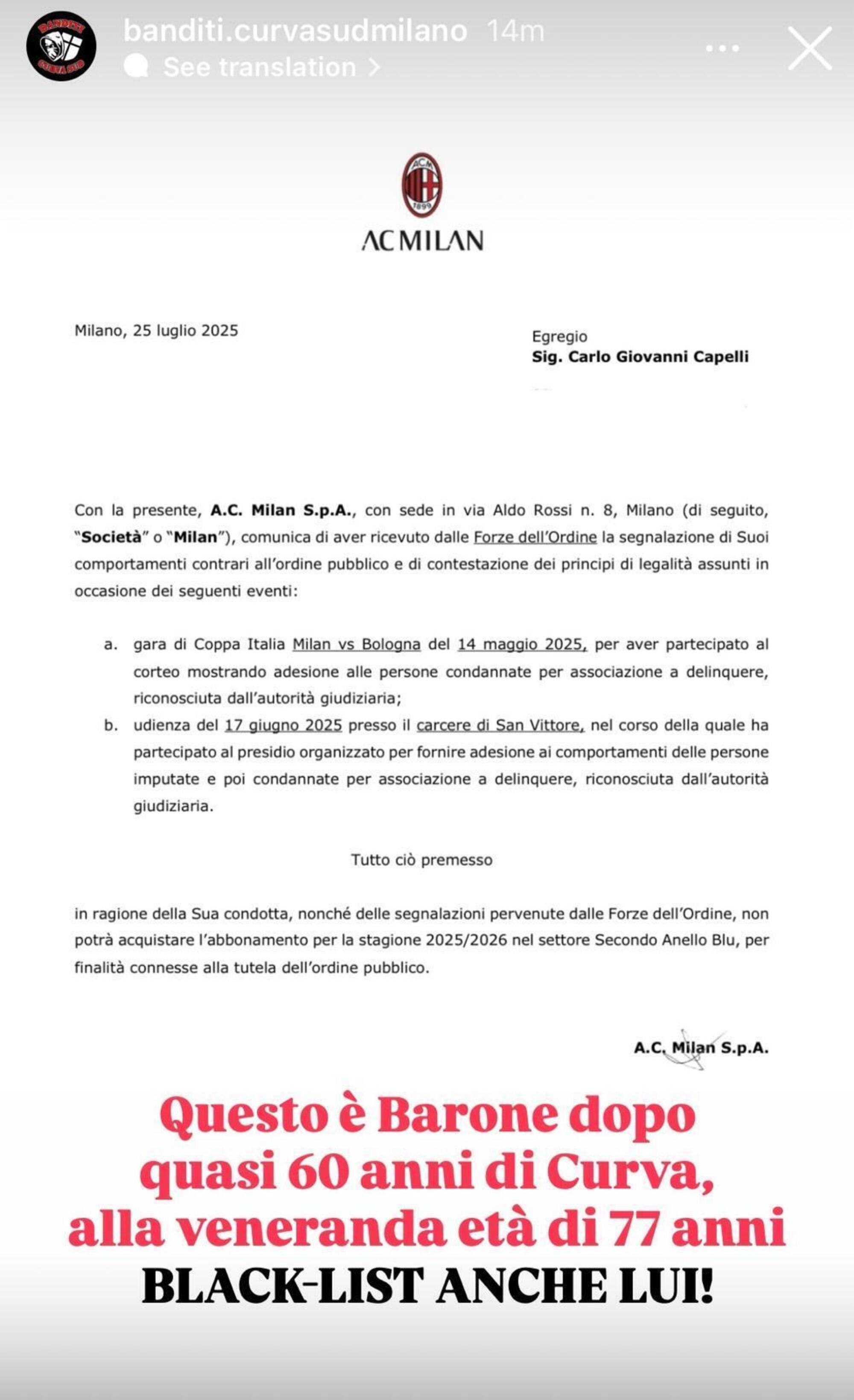 La storia dei Banditi della Sud contro il Milan