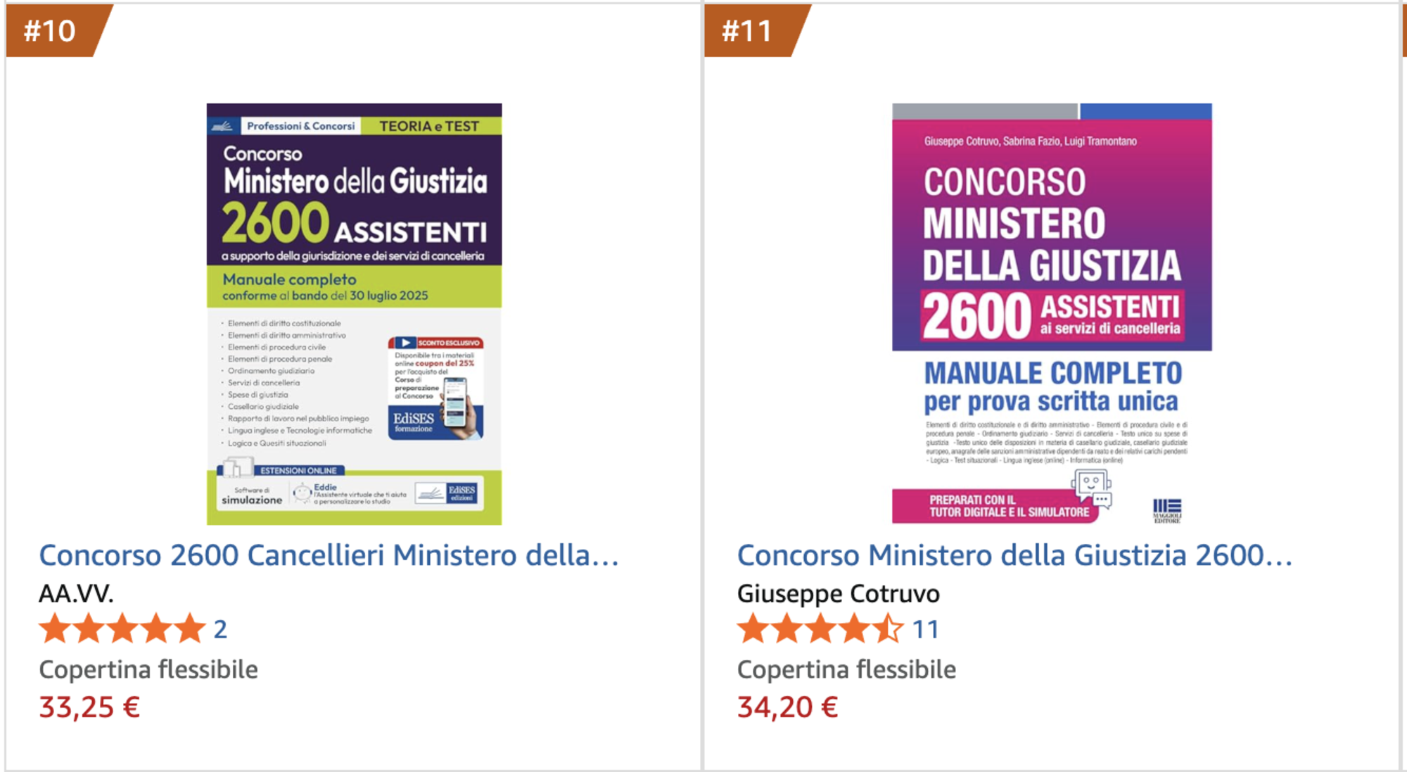 I manuali al decimo e undicesimo posto nella classifica dei libri bestseller di Amazon
