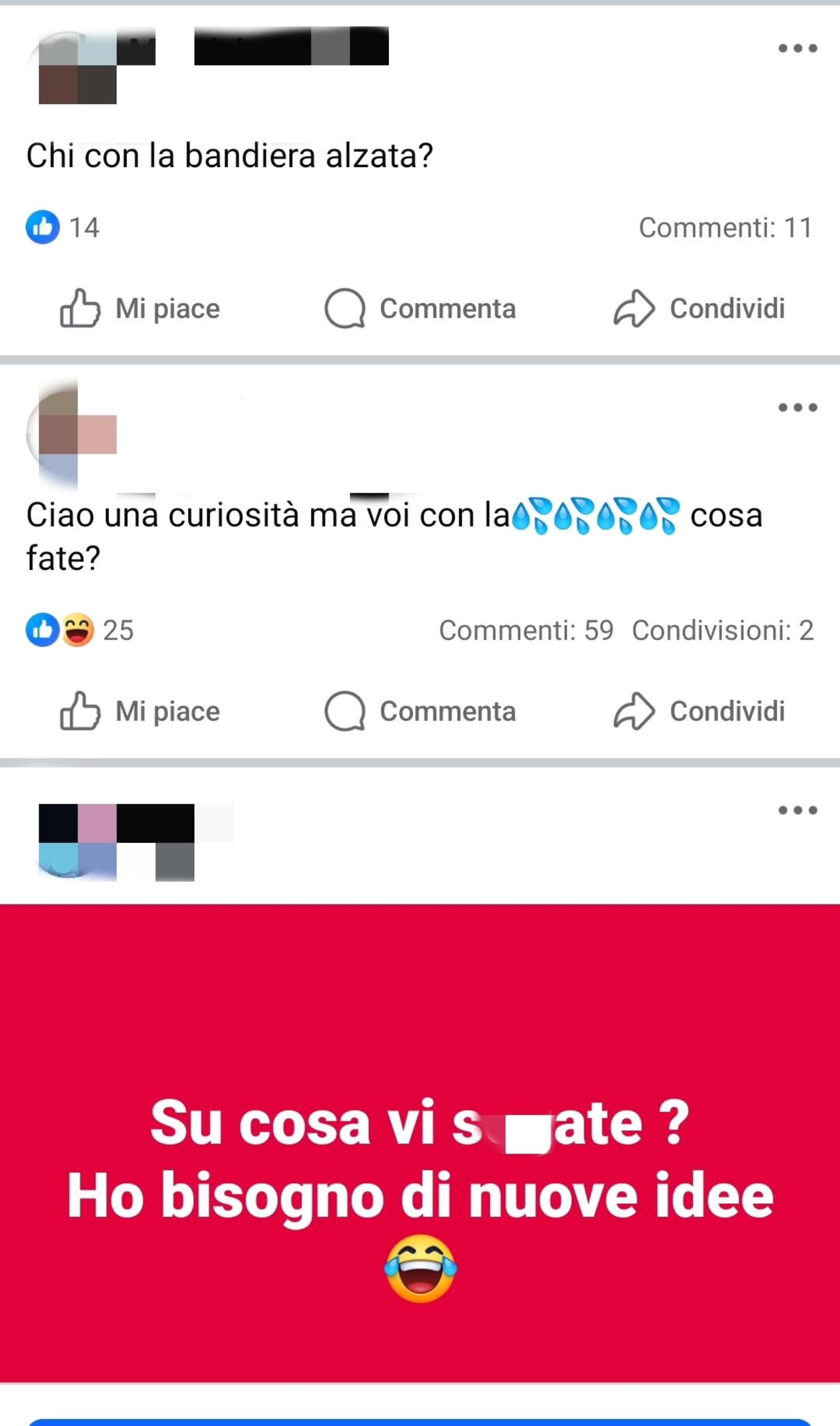 Uno screenshot dal gruppo &quot;I s*gaioli&quot;