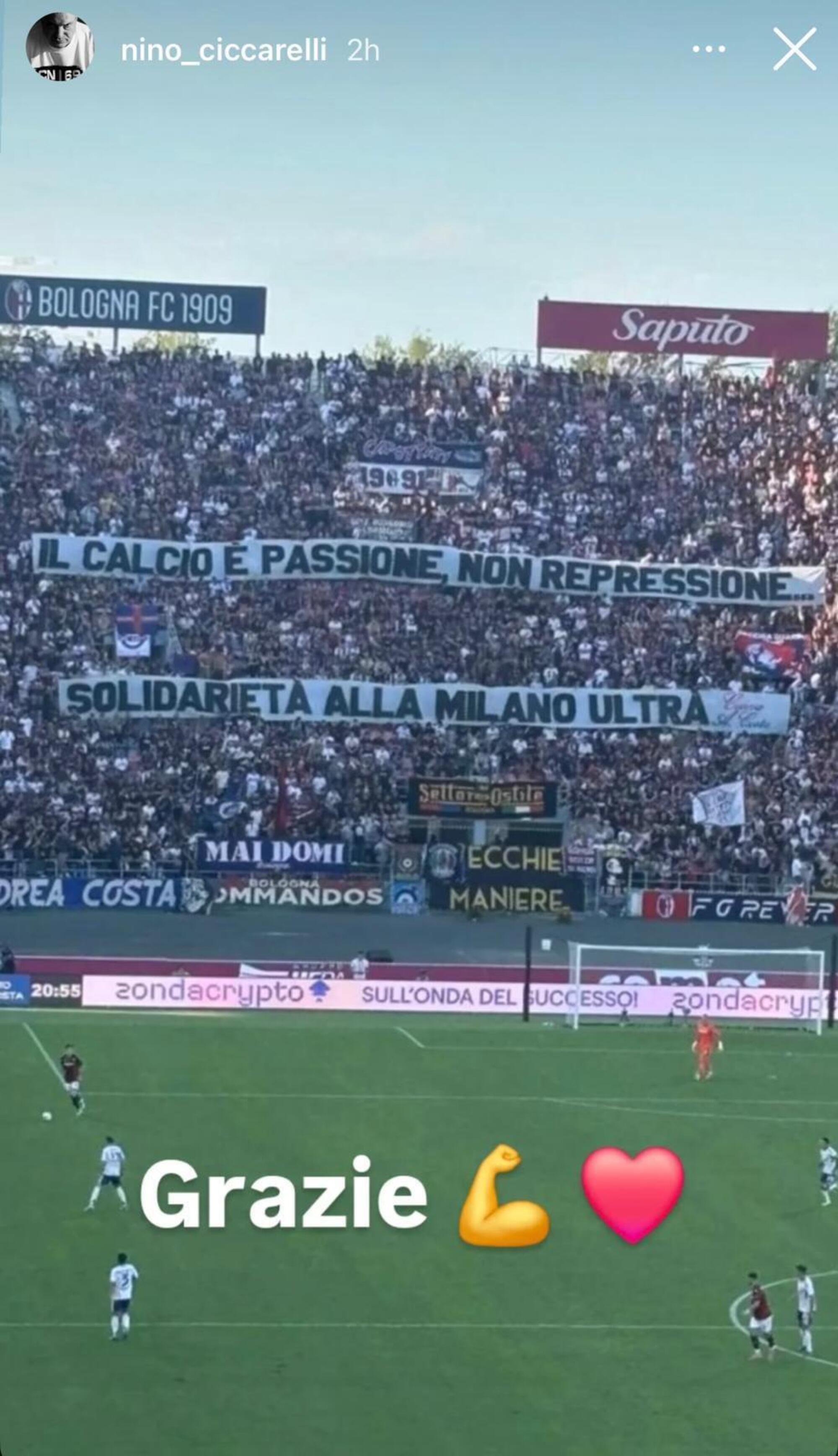 Il ringraziamento di Nino Ciccarelli alla curva del Bologna