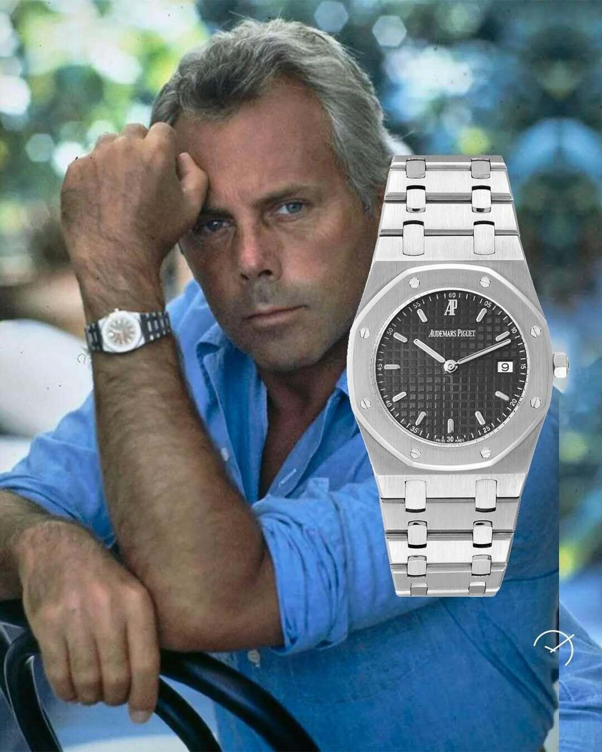 Giorgio Armani con il suo Audemars Piguet Royal Oak 56175ST