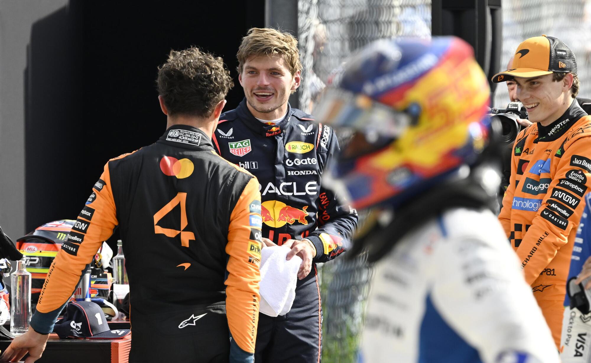 Oscar Piastri e Lando Norris insieme a Max Verstappen, Gran Premio di Monza 2025