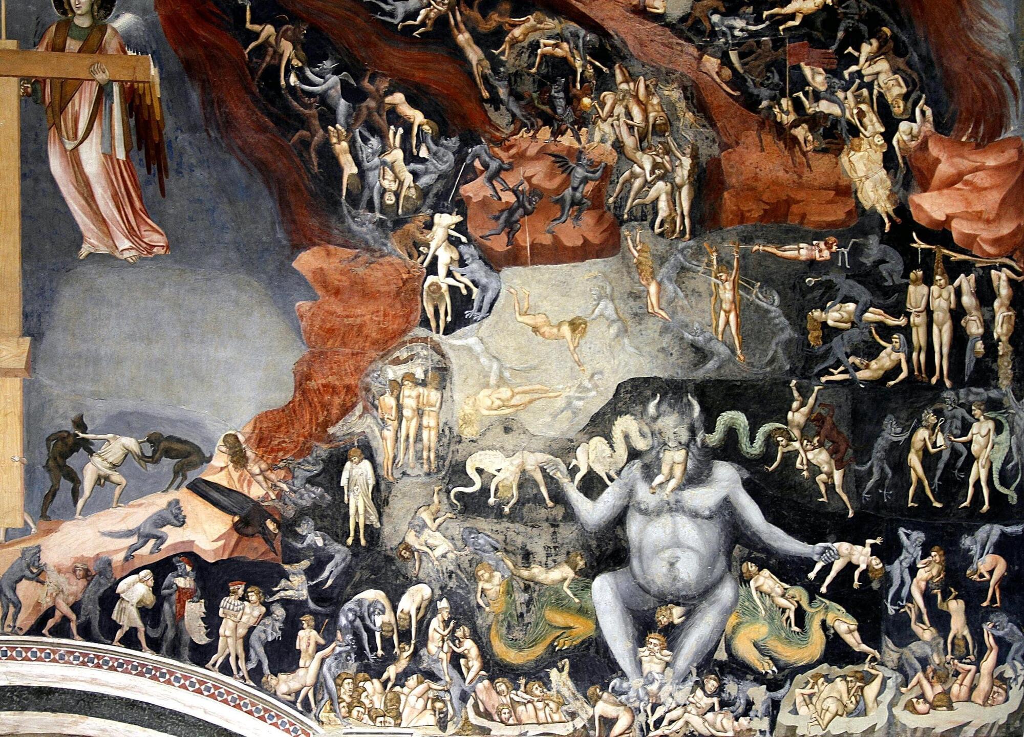 Particolare del diavolo nel Giudizio universale di Giotto (Cappella degli Scrovegni, Padova)