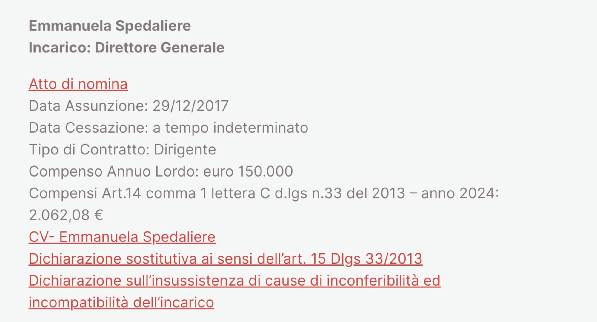 I dati pubblicati su Amminsitrazione trasparente (Sito della Fondazione San Carlo): ottobre 2025
