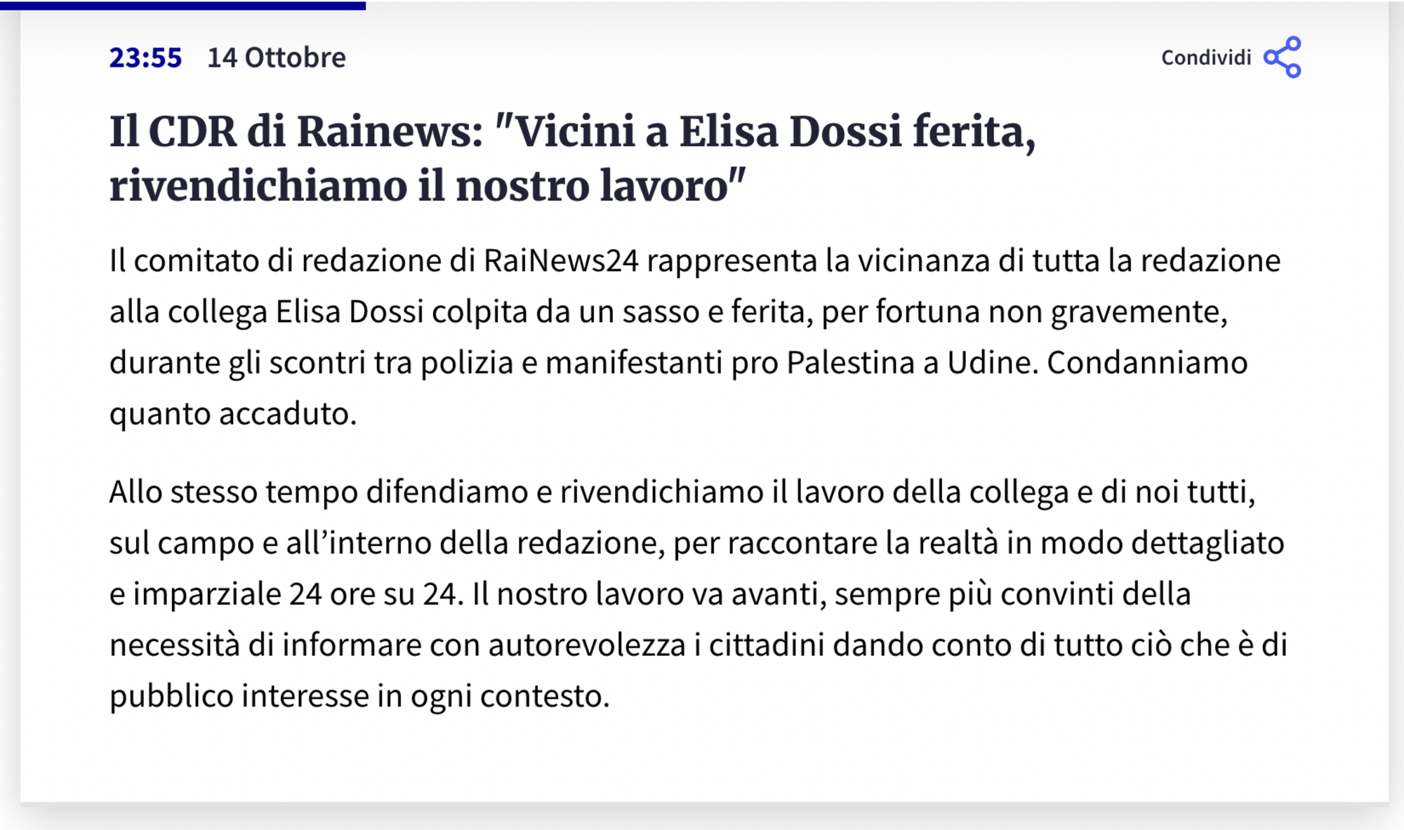 Il messaggio del cdr di RaiNews