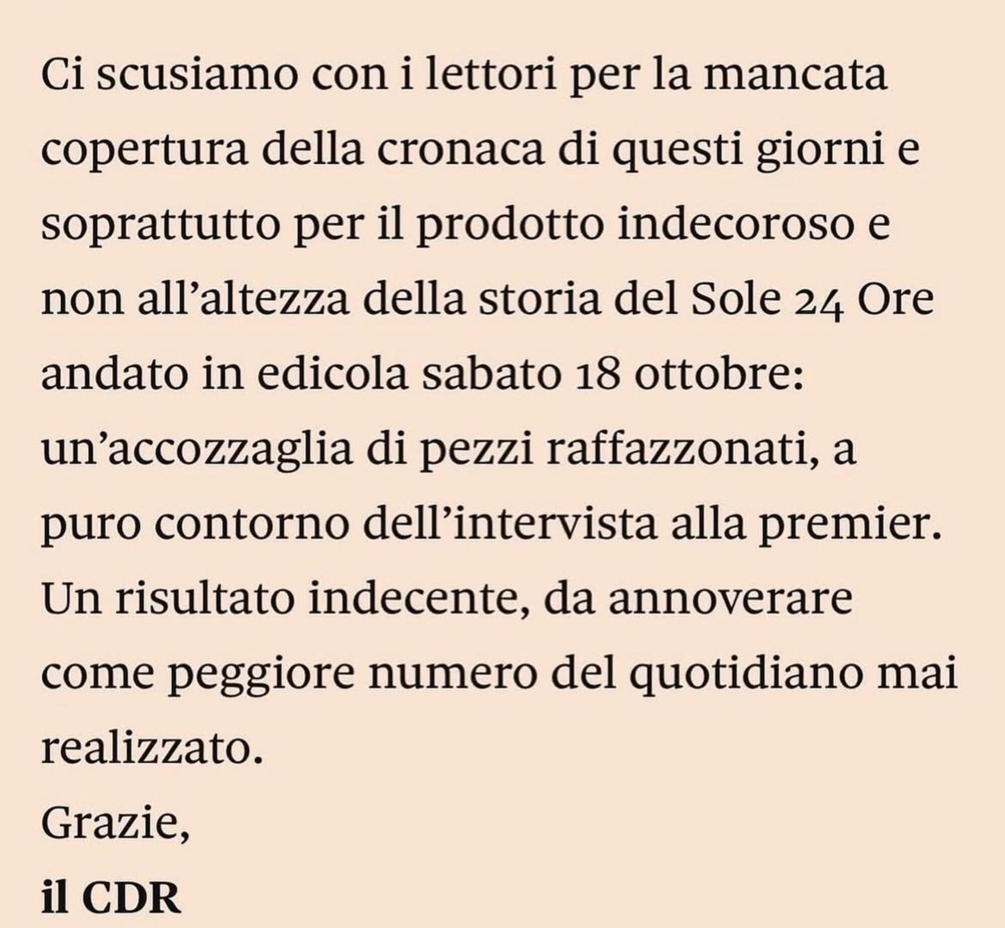Le scuse del comitato di redazione del Sole 24 Ore