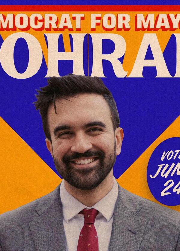 Ma quant&#039;&egrave; nuova la grafica politica di Mamdami: a met&agrave; tra pizzeria italoamericana e Bollywood, chi sar&agrave; il primo italiano a copiarlo?