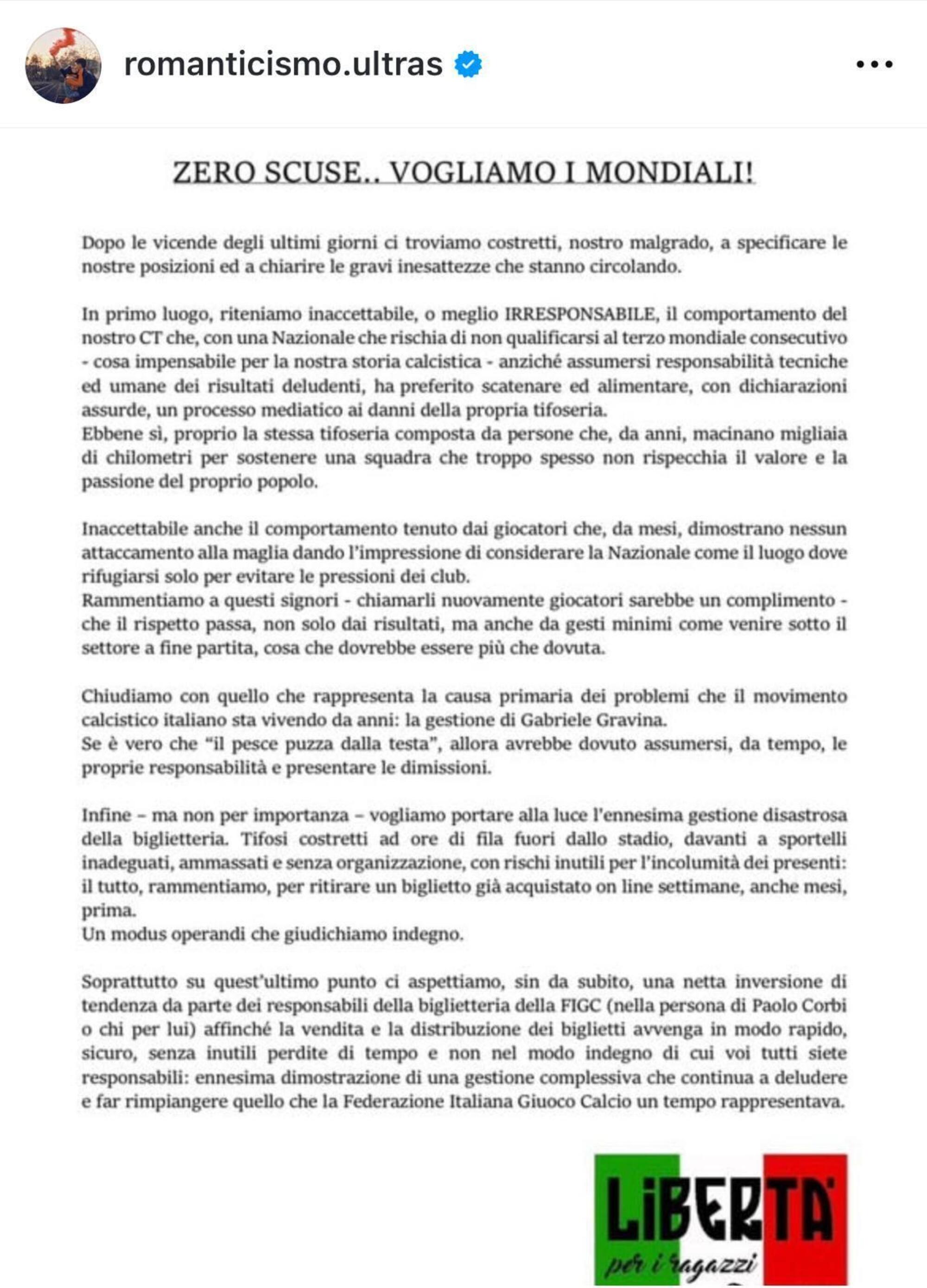 Il comunicato degli Ultras Italia