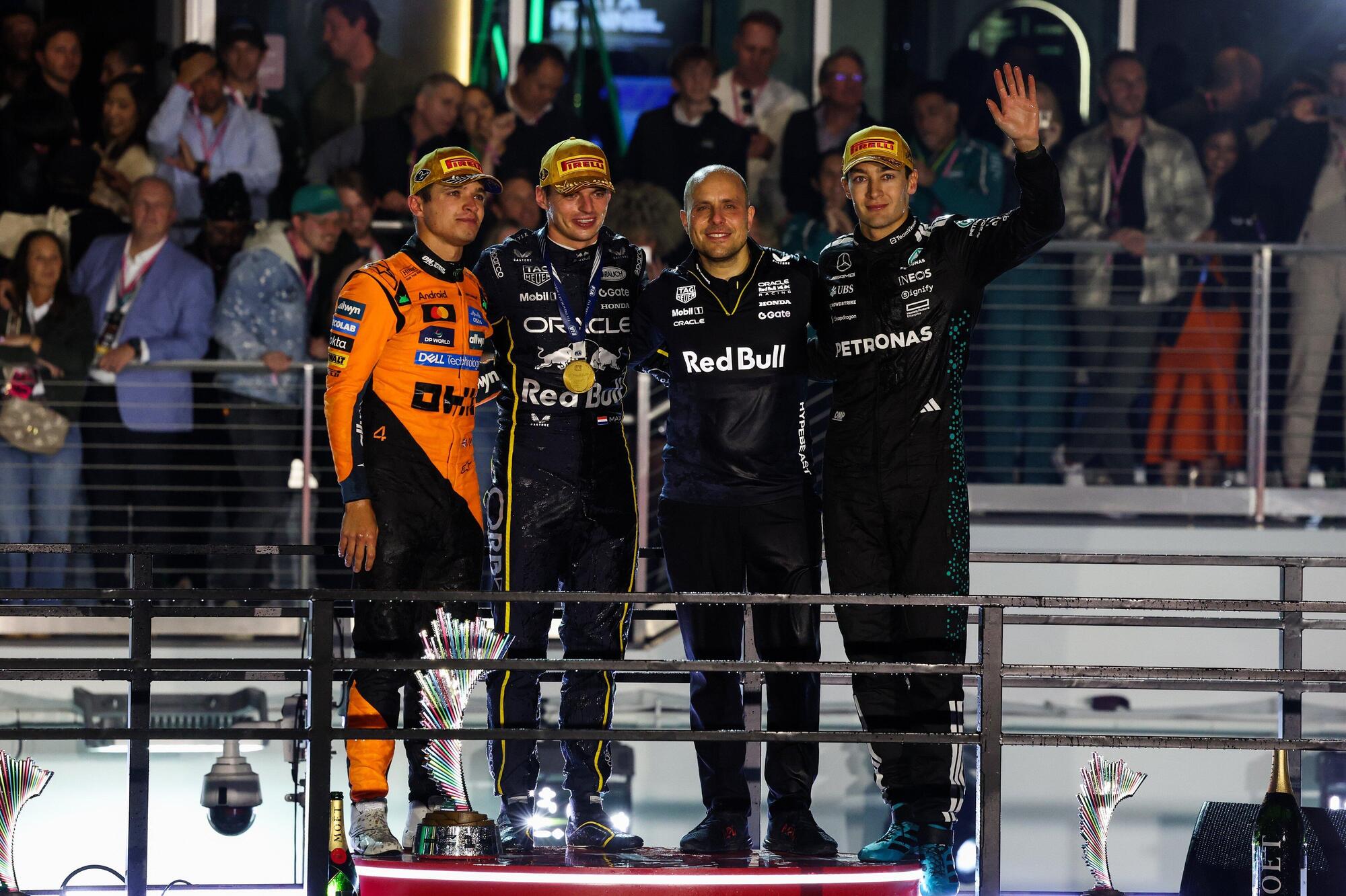 Las Vegas podio Verstappen Norris Russell