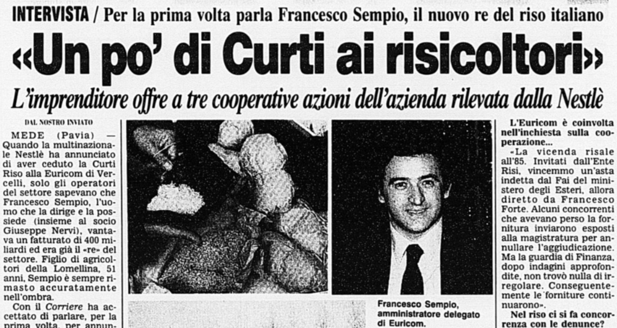 Un po&#039; di Curti ai risicoltori 8 maggio 1994 Corriere della Sera