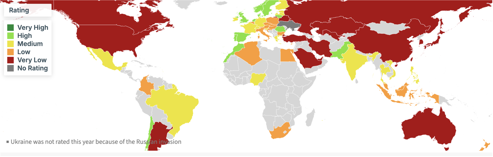 La mappa dei Paesi in base al loro &quot;Climate Change Progress Index&quot; (CCPI)