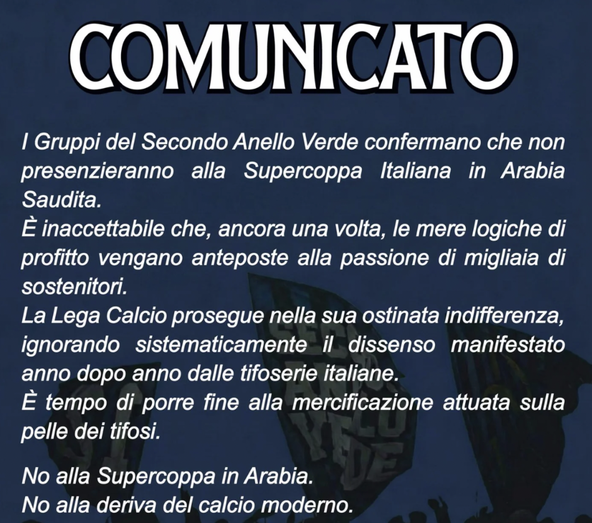 Il comunicato della curva Nord