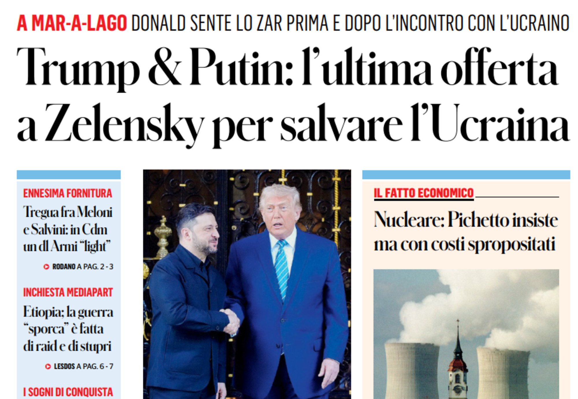 Prima pagina Fatto Quotidiano 29 dicembre 2025